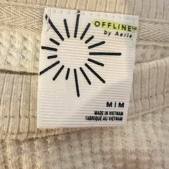 Aerie Do What Makes You Happy Waffle Knit Thermal Top Oversized Medium Ivory - Picture 7 of 11
